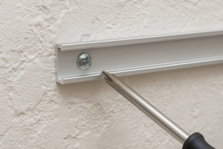 An image showing an aluminum channel being securely screwed into a textured wall, providing a perfectly smooth track for the LED strip