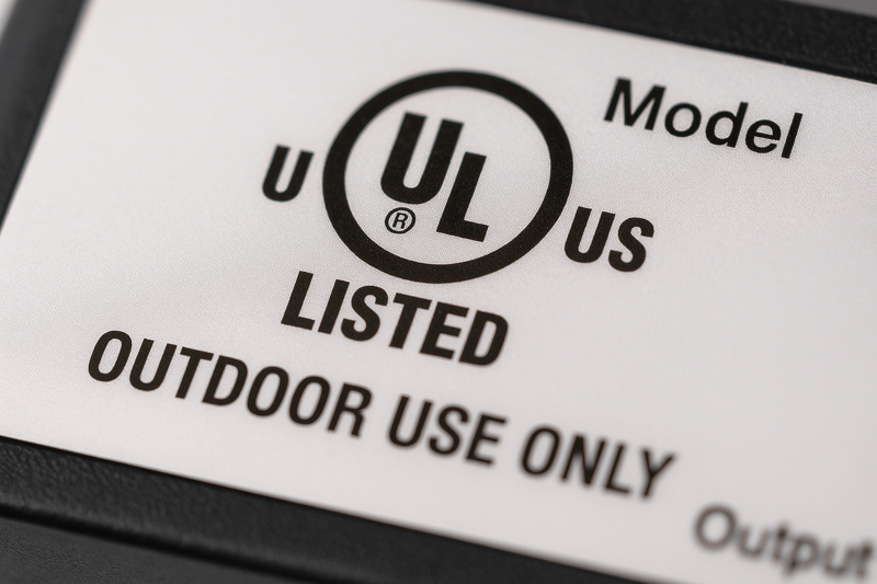A clear product label showing the official UL Listed mark, signifying that the product has passed rigorous safety testing.