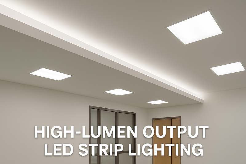 A brightly and evenly lit ceiling cove in a commercial space, showcasing the power of a high-density, high-lumen output LED strip.