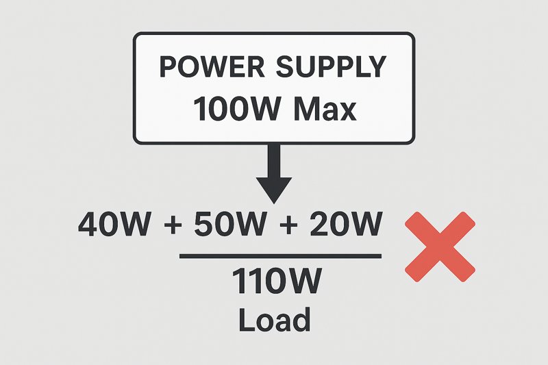 A diagram showing a power supply's label that reads 