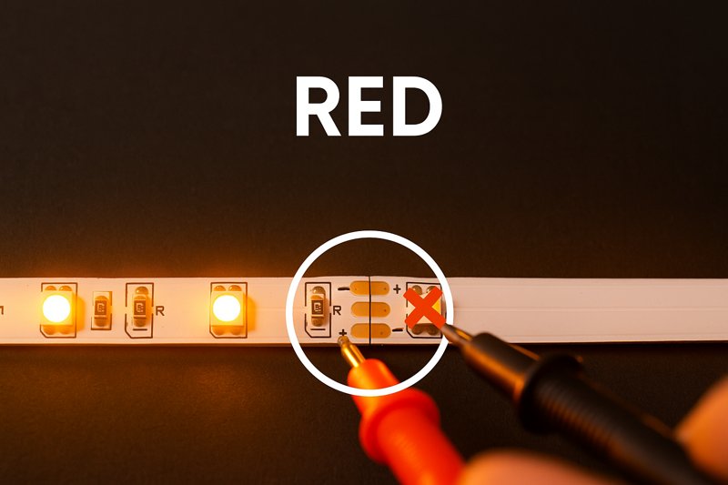 A photo of an RGB LED strip where the controller is set to 