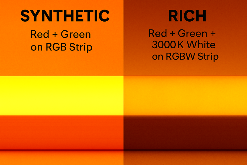 A color comparison chart. The left side shows a 