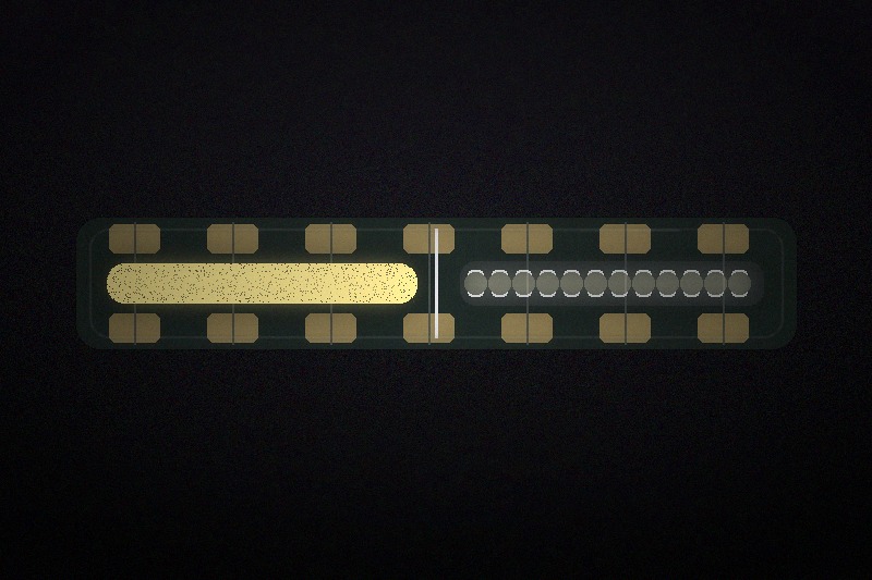 Macro shot of a COB strip showing the continuous yellow phosphor line compared to a dotted SMD strip.