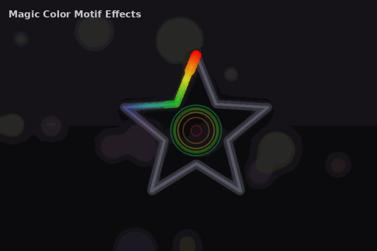 A GIF-style image of a custom star motif where the light spins from the center outwards in a rainbow meteor effect
