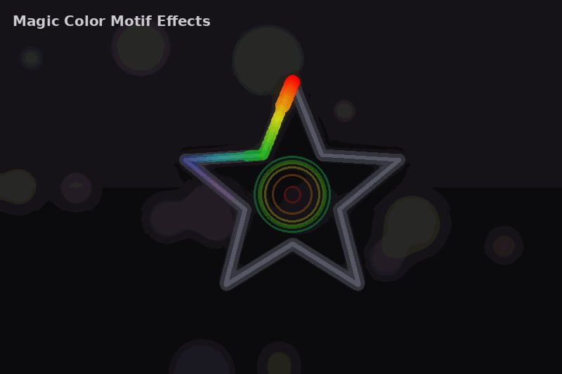 A GIF-style image of a custom star motif where the light spins from the center outwards in a rainbow meteor effect.