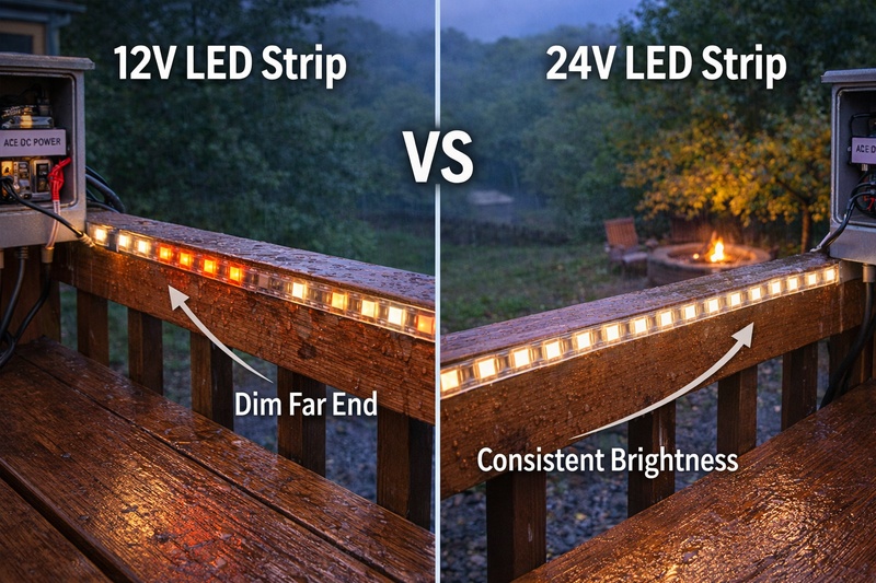 comparison of 12v and 24v outdoor led strip systems for long run performance