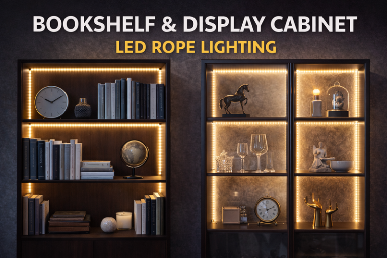 bookshelf and display cabinet led rope lighting
