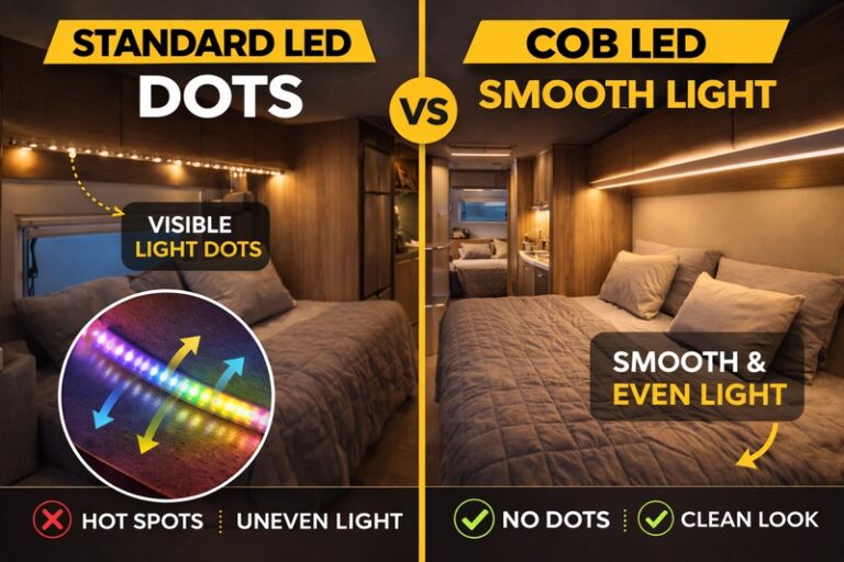 standard led dots vs cob smooth light in rv