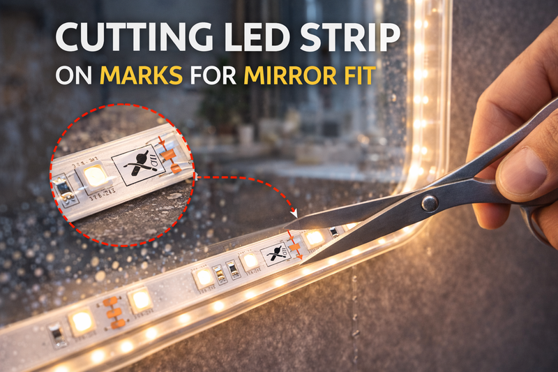 cutting led strip exactly on marks for mirror fit