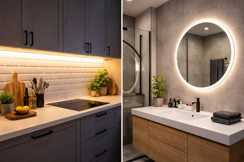 kitchen cabinet and bathroom mirror led diy projects