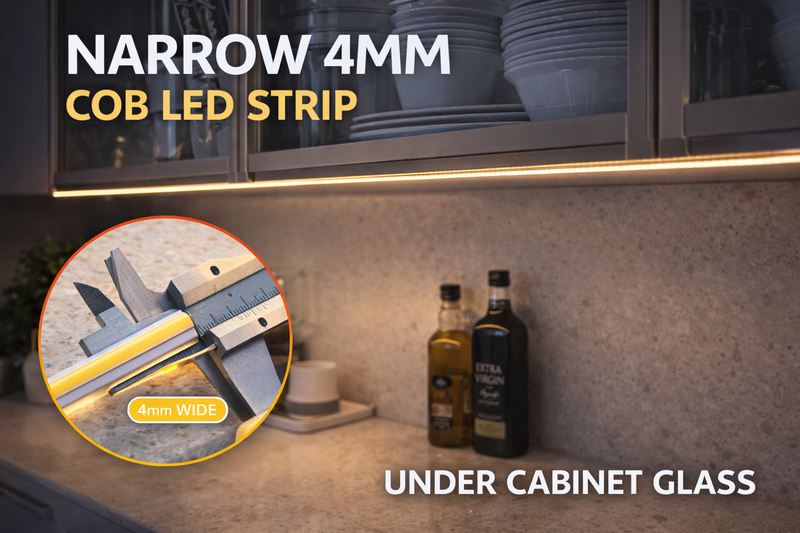 narrow 4mm cob led strip under cabinet glass