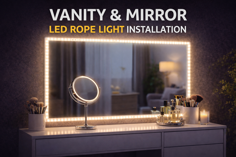 vanity and mirror led rope light installation
