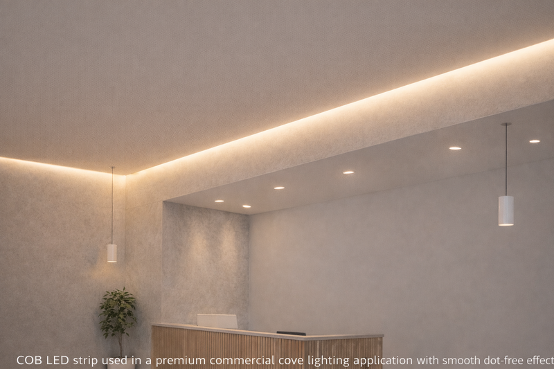 Indoor commercial cove lighting with dot-free COB LED strip