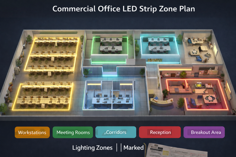 Commercial Office LED Strip Zone Plan Commercial office LED strip zone plan
