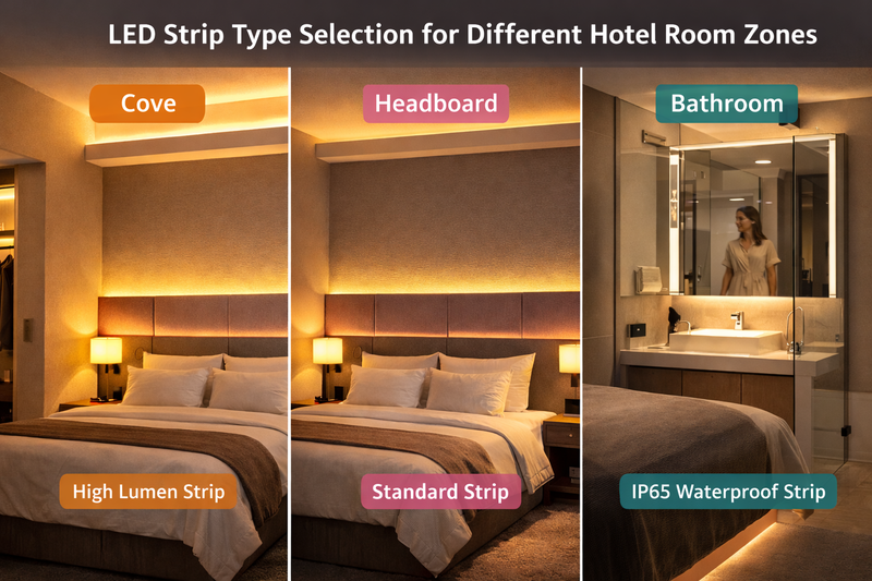 LED strip type selection for different hotel room zones