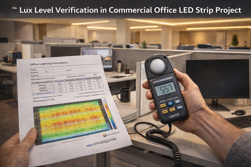 Lux Level Verification in Commercial Office LED Strip Project Lux level verification in commercial office LED strip project