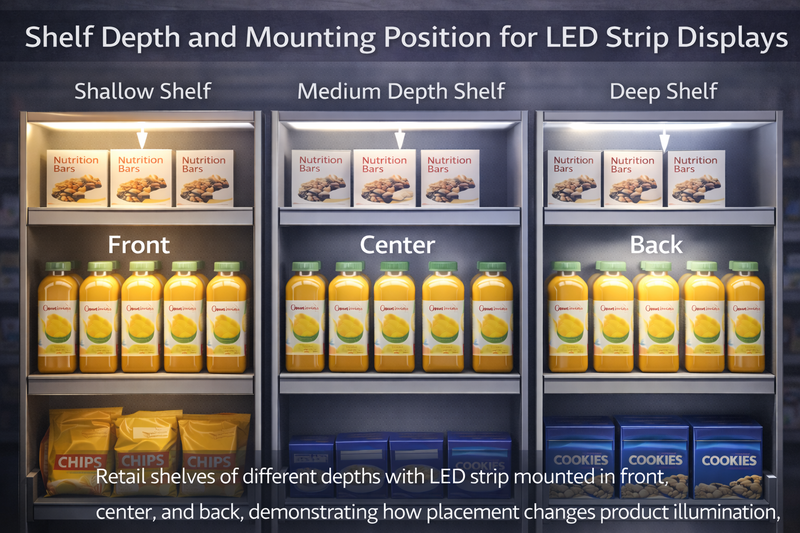 Shelf Depth and Mounting Position for LED Strip Displays Shelf depth and mounting position for LED strip displays