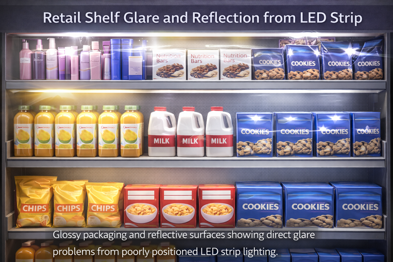 Retail Shelf Glare and Reflection from LED Strip Retail shelf glare and reflection from LED strip