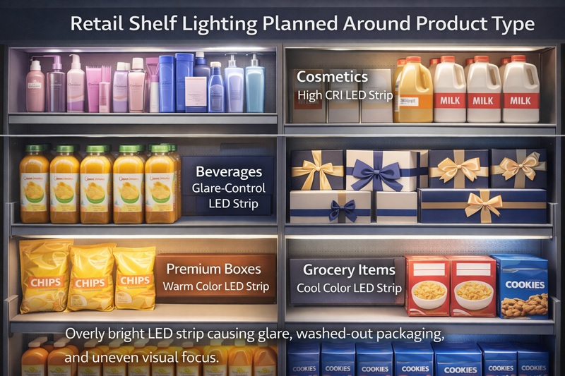 Retail Shelf Lighting Planned Around Product Type Retail shelf lighting planned around product type