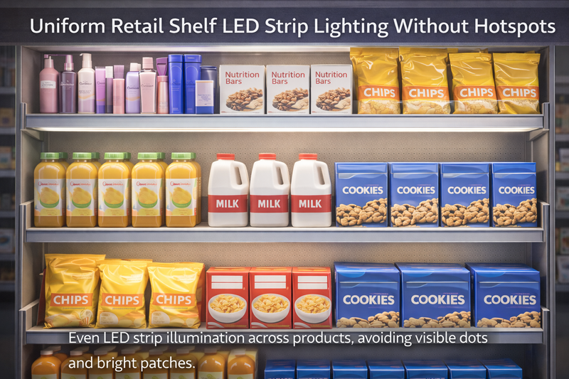 Uniform Retail Shelf LED Strip Lighting Without Hotspots Uniform retail shelf LED strip lighting without hotspots