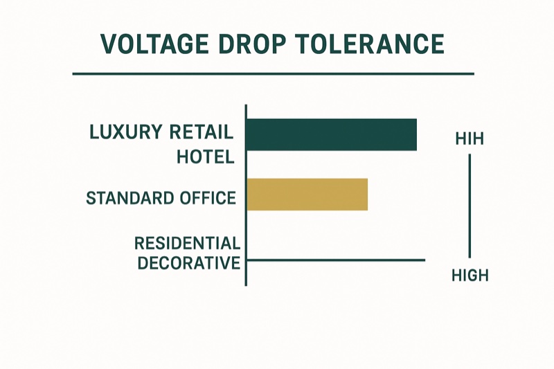 Acceptable voltage drop limits for LED strip lighting in commercial projects