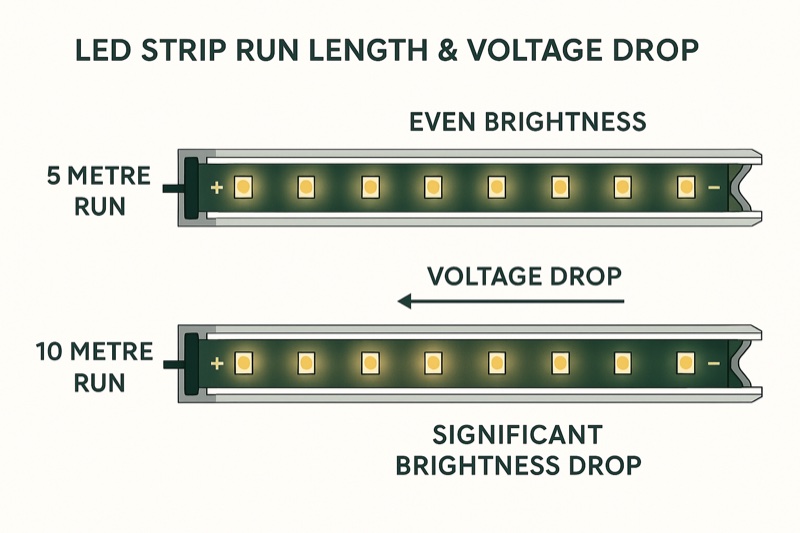 How run length affects voltage drop in LED strip lighting