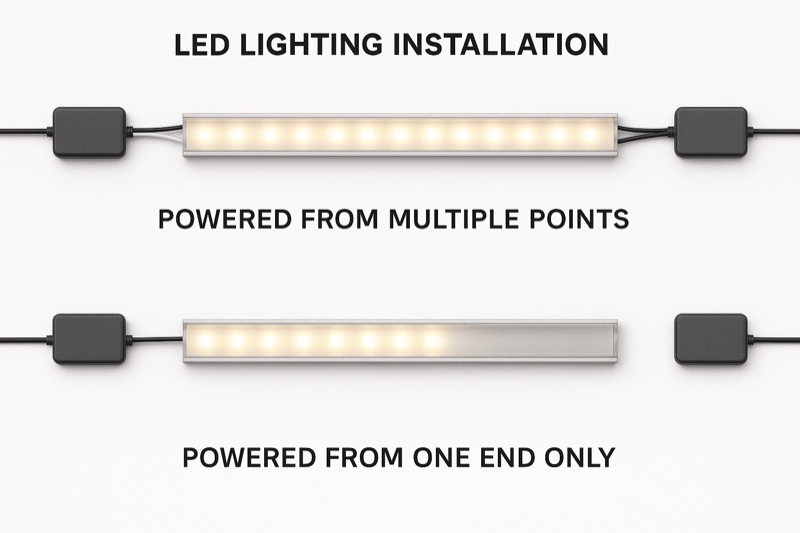 Three methods for managing voltage drop in LED strip lighting runs