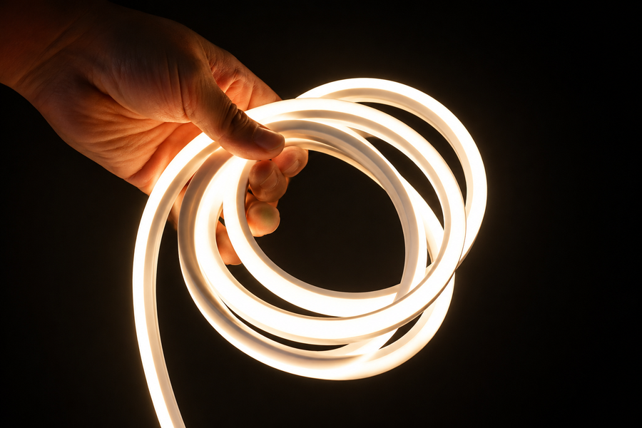 3D LED neon flex coiled in hand