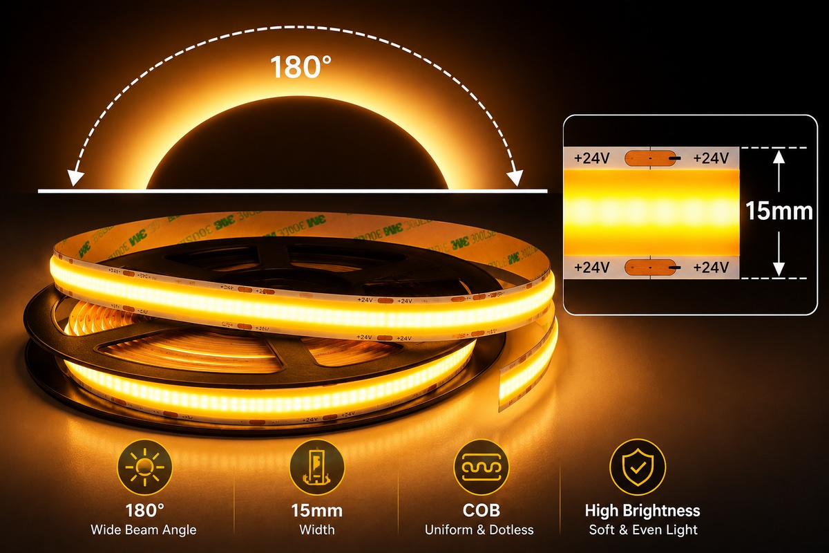 COB LED strip 180° wide beam angle features