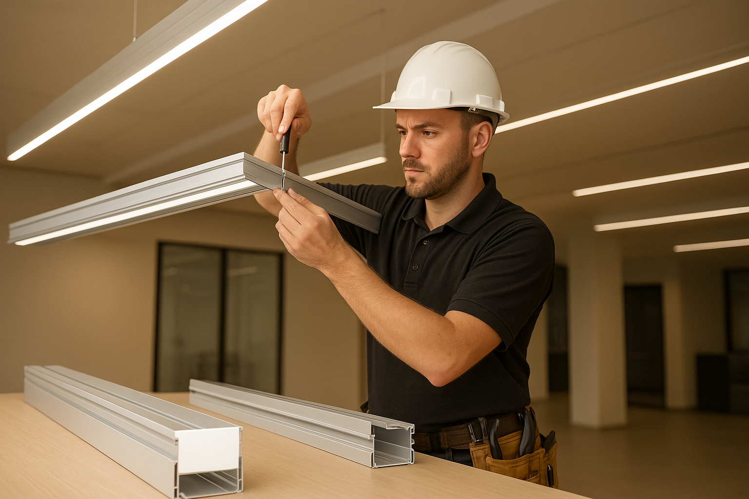 Commercial LED lighting installation using aluminum profiles
