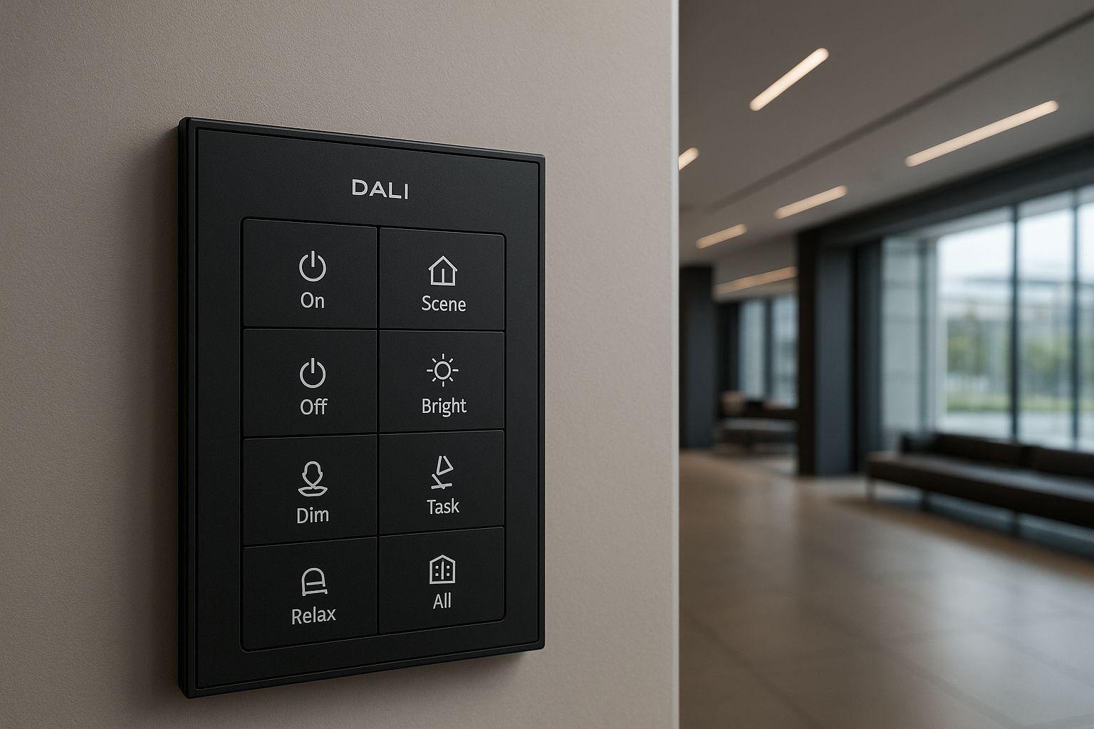 DALI smart building lighting control panel for commercial spaces