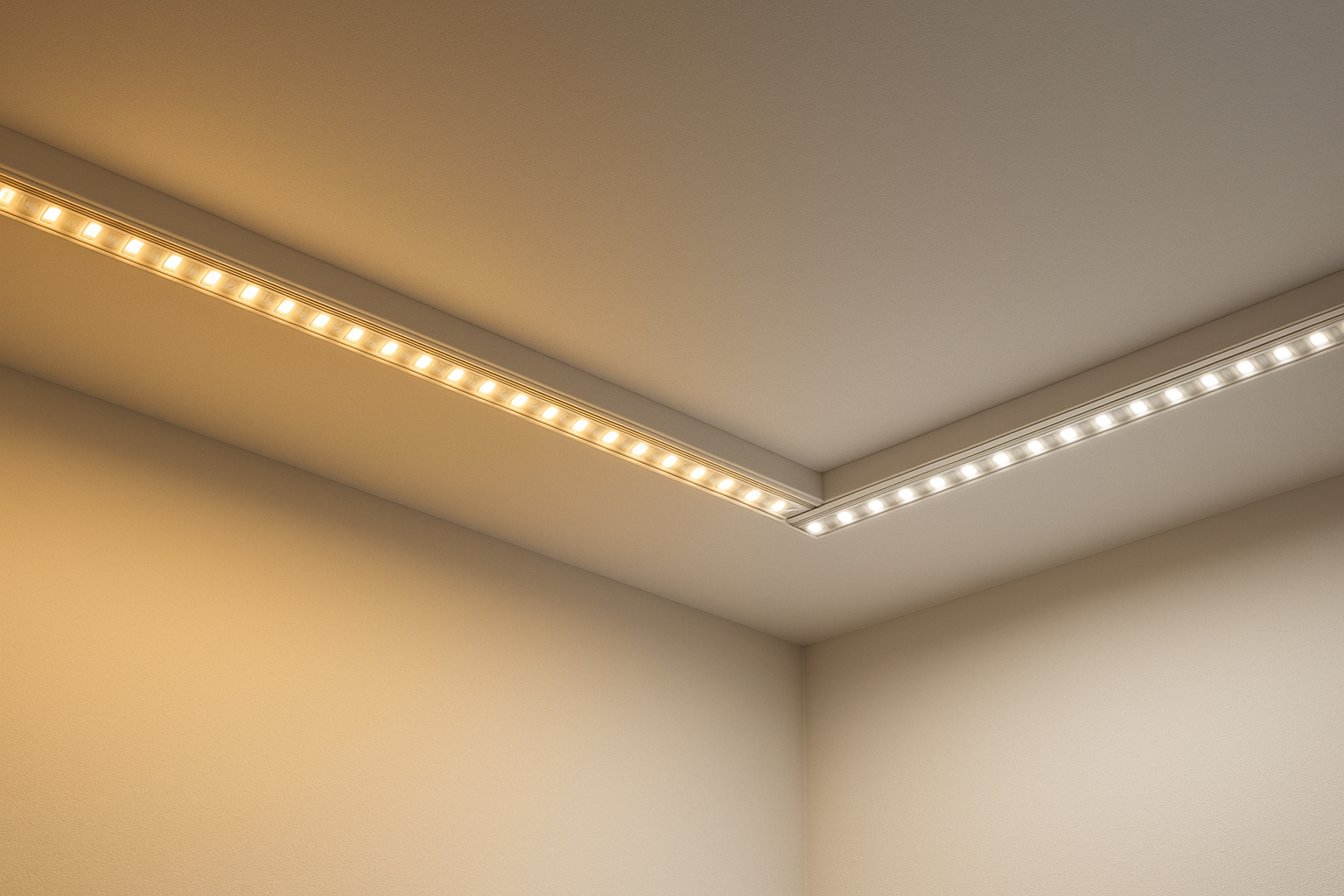 LED strip color consistency comparison side by side warm white commercial ceiling