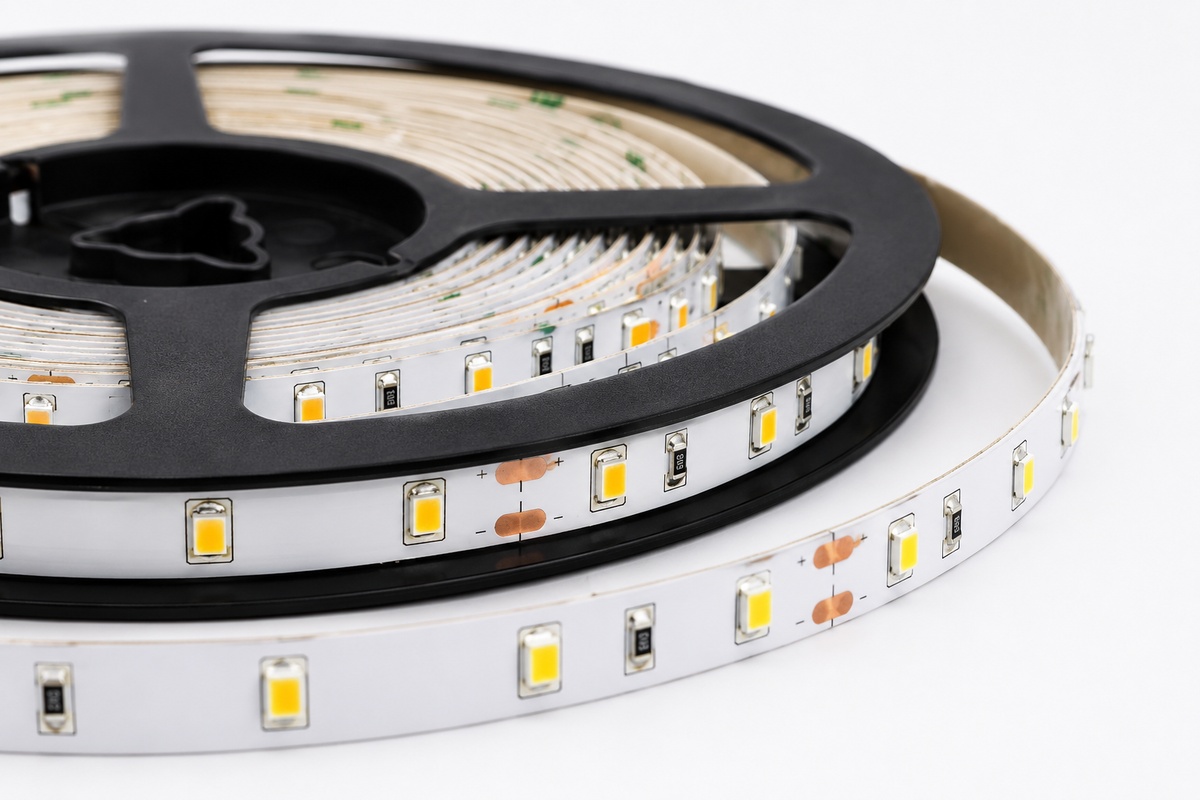 Single color SMD LED strip on reel with warm white LEDs for cabinet cove and retail lighting