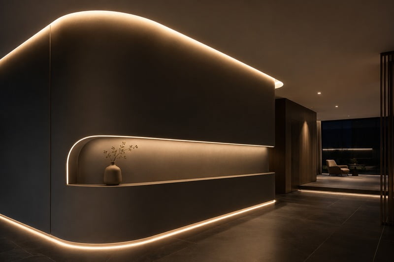 Top bend LED neon flex installed in architectural linear lighting