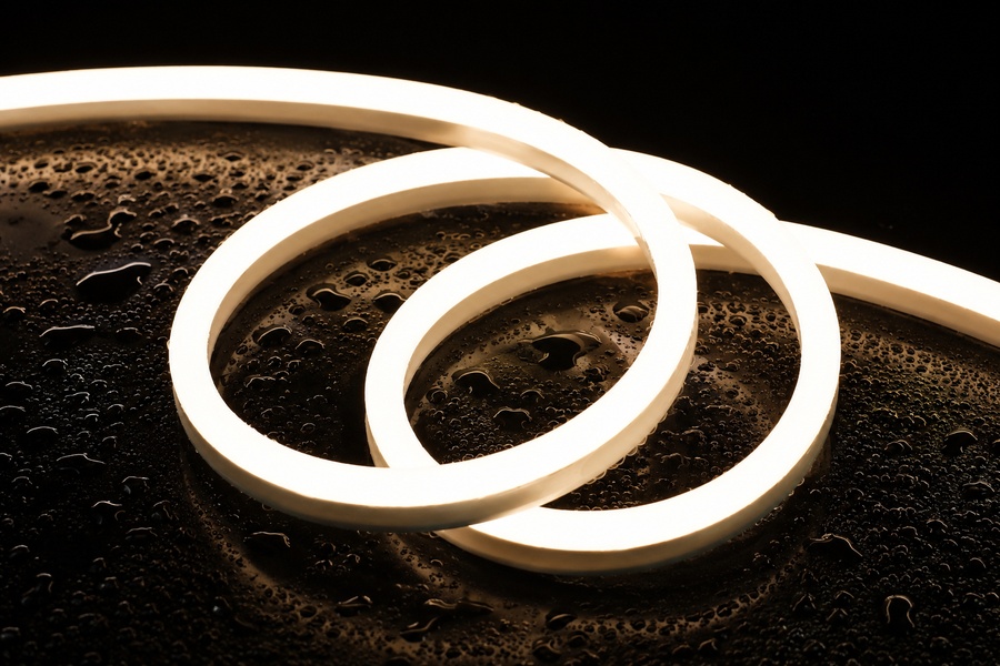 Top bend LED neon flex warm white coil on wet surface