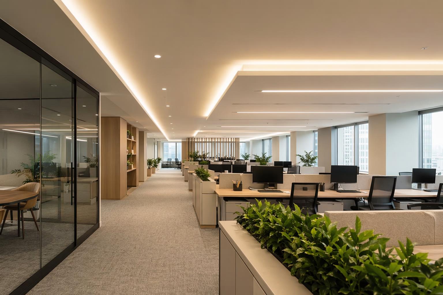 Modern office interior using tunable white LED strip lighting