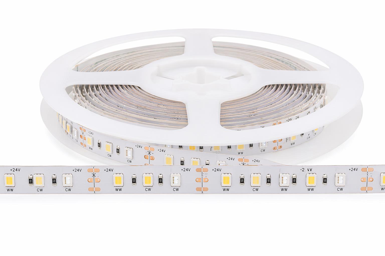 Tunable white SMD LED strip reel with dual warm white and cool white chips