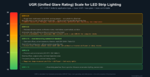 UGR and Glare Control in LED Strip Lighting: How to Specify for Visual Comfort in Commercial Spaces