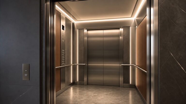 Concealed LED strip lighting in a premium elevator cabin