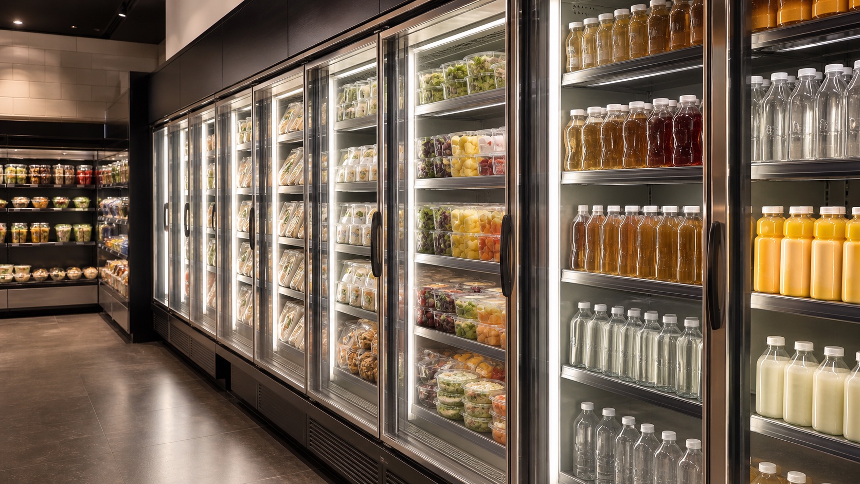 Concealed LED strip lighting in refrigerated retail display cases