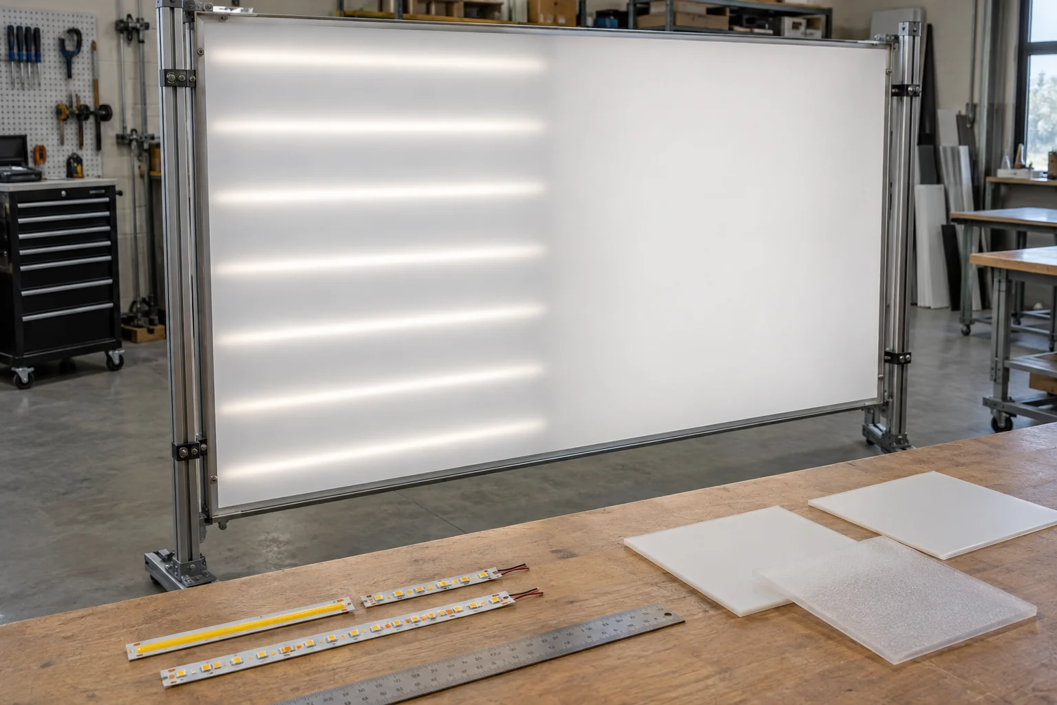 Conceptual workshop comparison of banded and diffused translucent panel backlighting